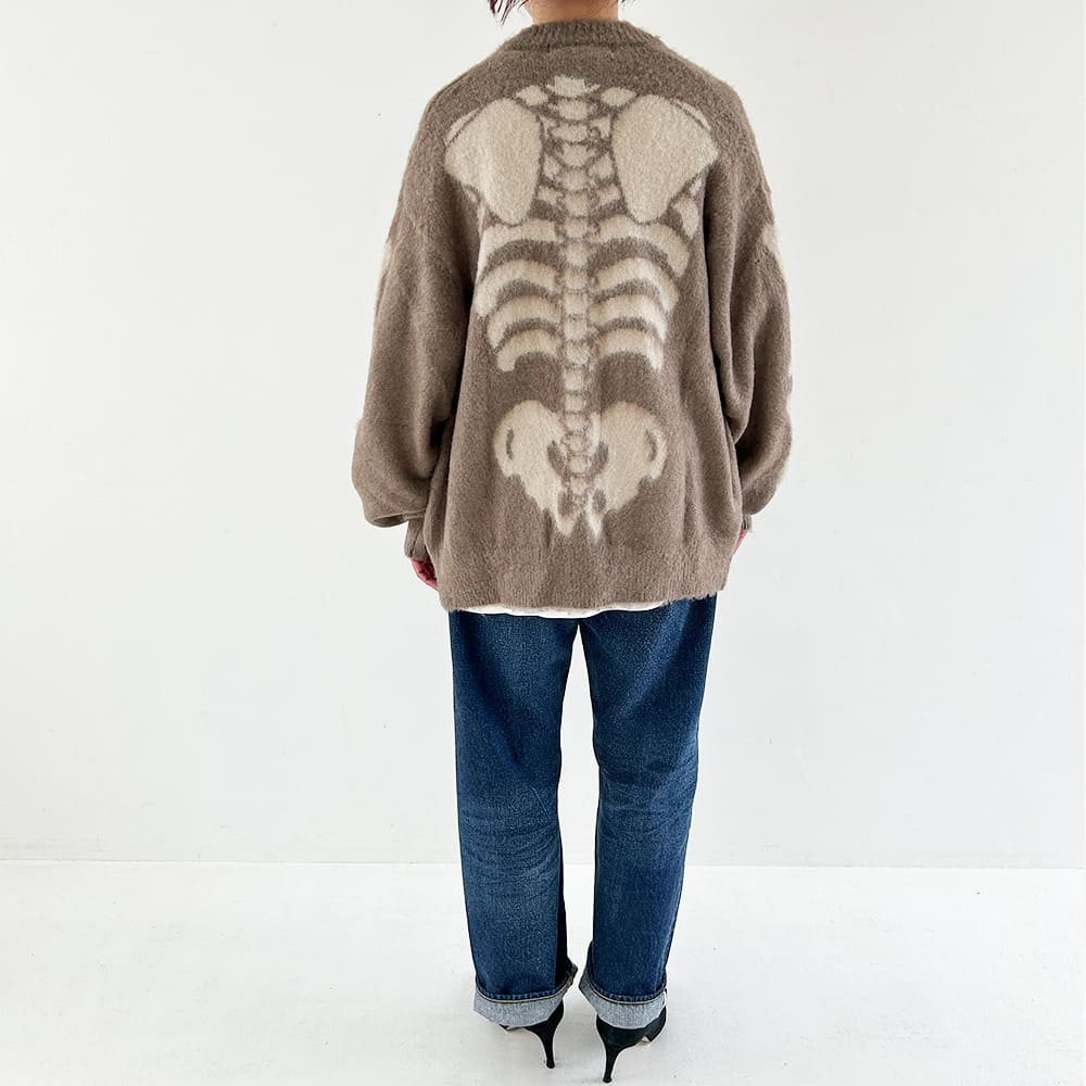 Brushed knit cardigan (skull print)