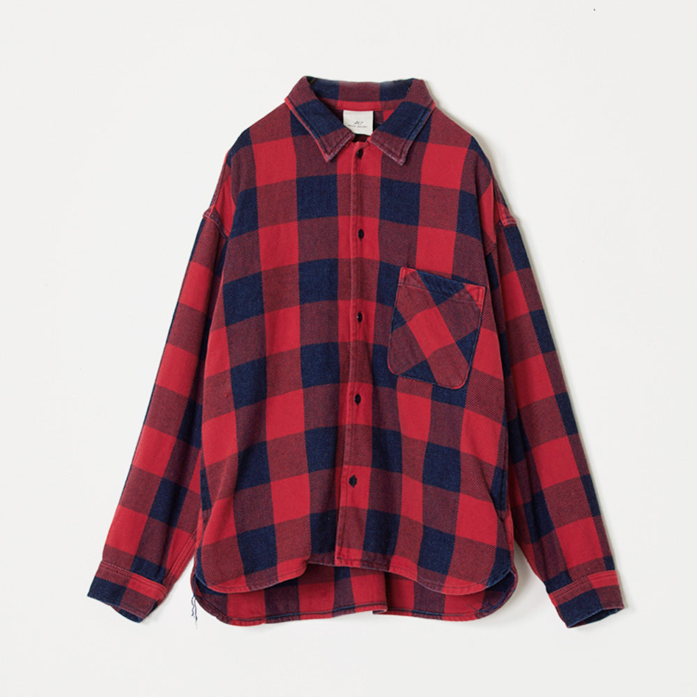 Indigo block check wide SHIRT