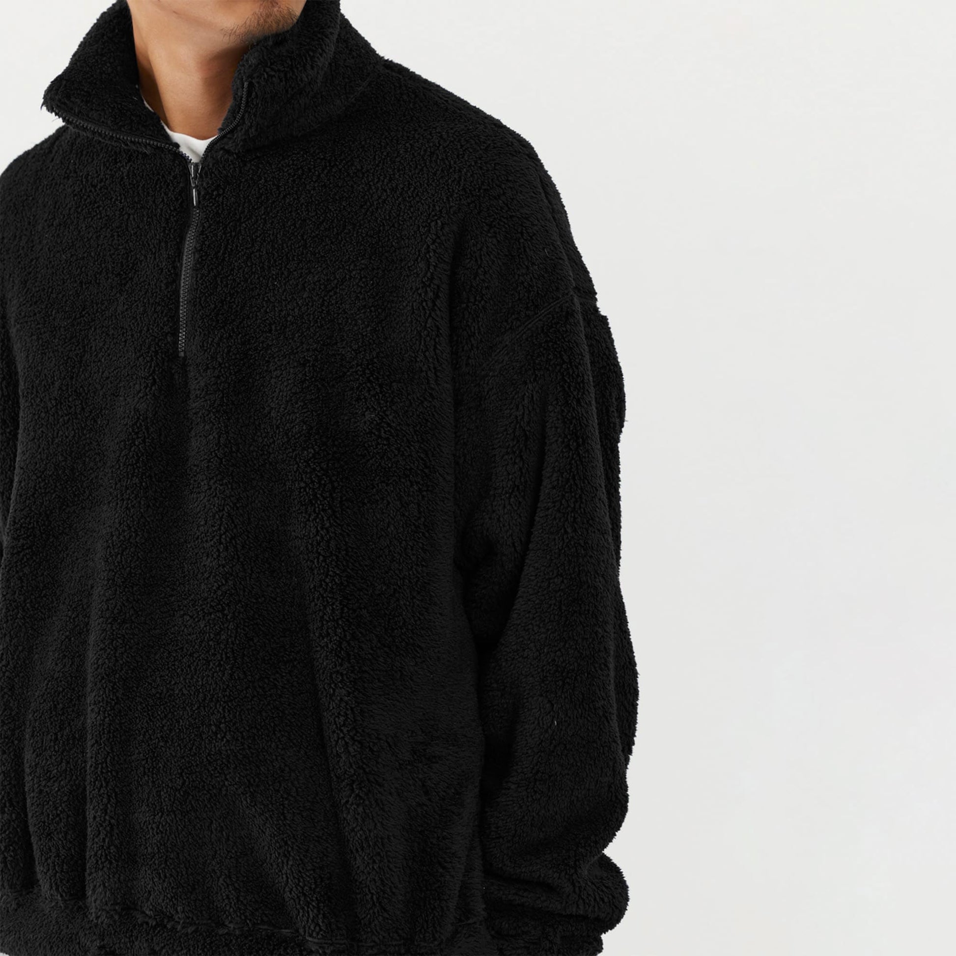 Shaggy fleece half ZIP crew