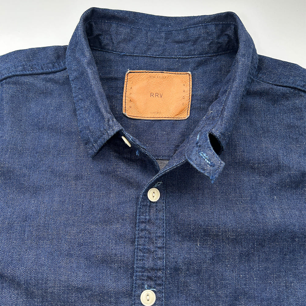 REMI RELIEF・レミレリーフ・8.5oz DENIM WESTERNSHIRT(チンストラップ) ONEWASH・襟画像