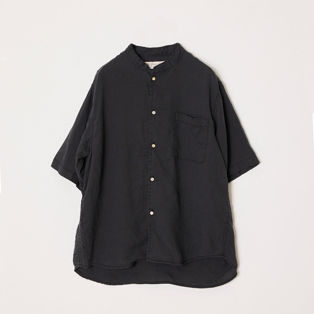 Linen stand collar S/S SHIRT