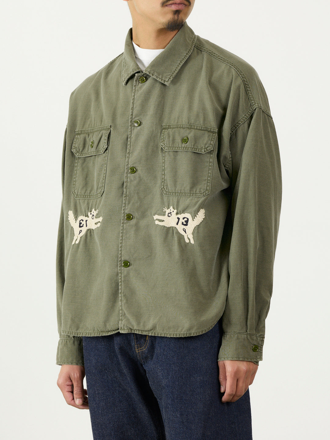 WIDE military shirt (embroidery: tiger)