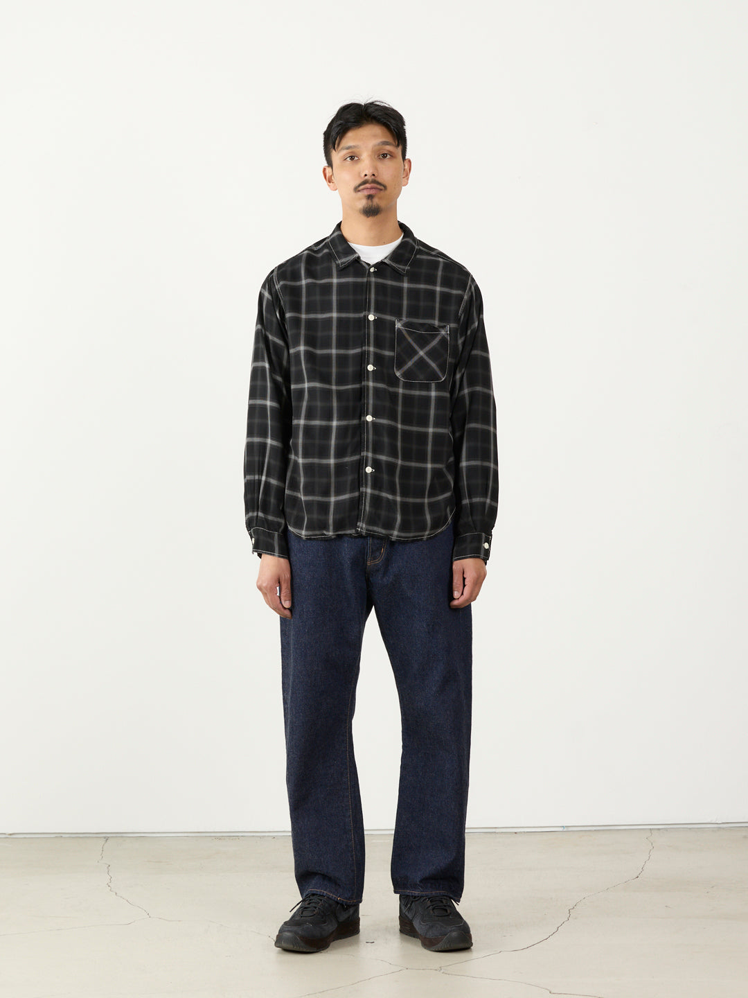 Rayon twill check regular shirt