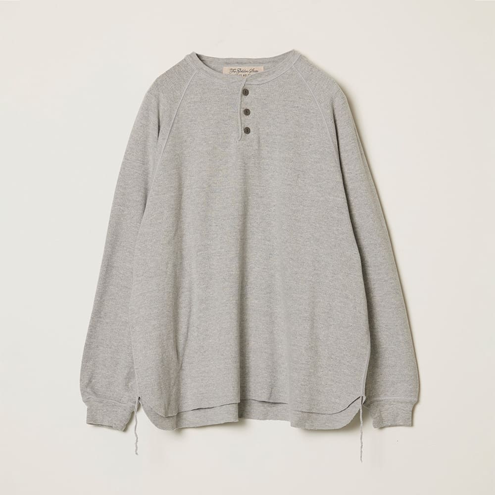 W-tuck Henley neck long sleeve T-shirt