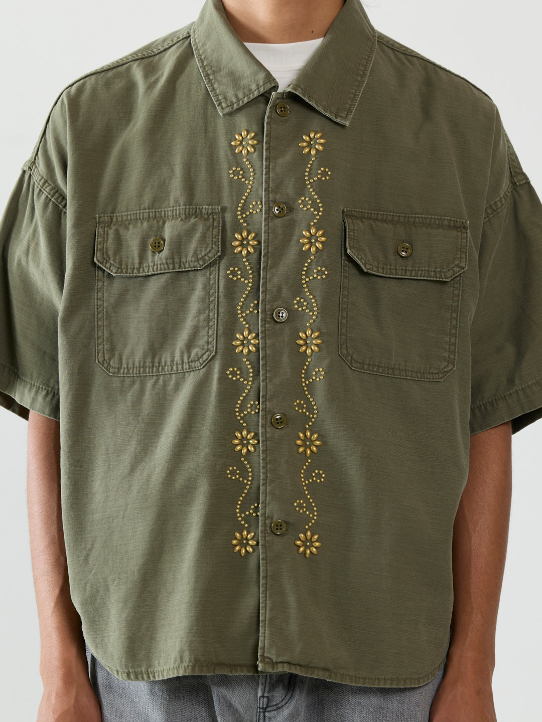 WIDE MILITARY S/S SHIRT (Front Studs)