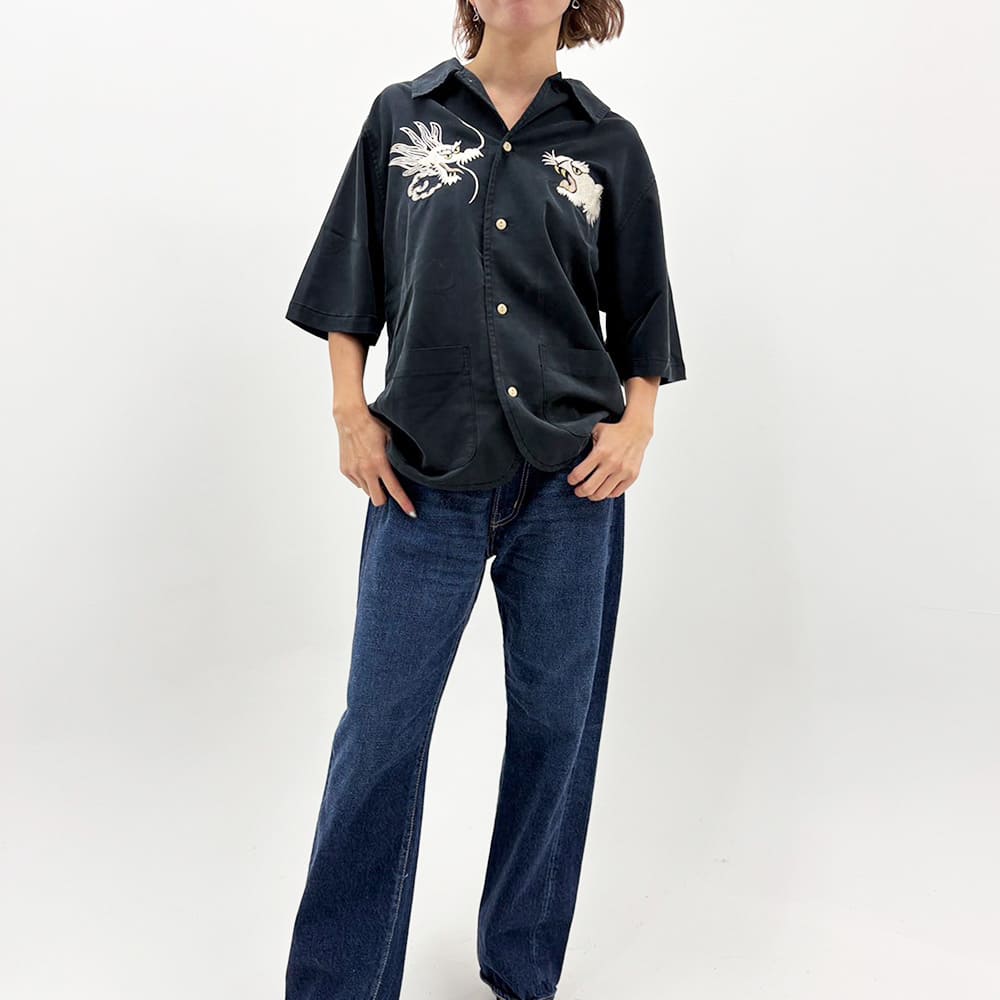 レーヨンフィブリルツイルS/Sシャツ(刺繍：⿓‧虎)