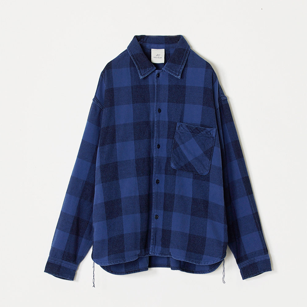 Indigo block check wide SHIRT