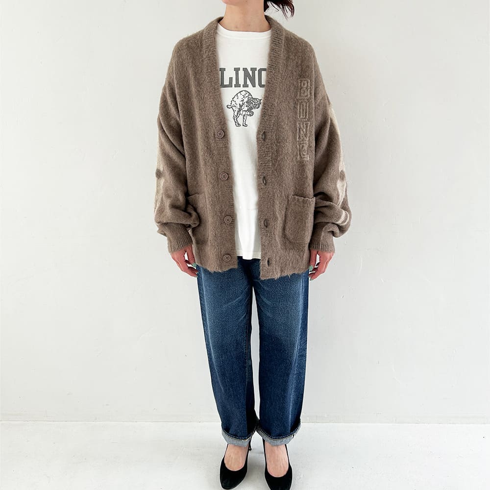 Brushed knit cardigan (skull print)